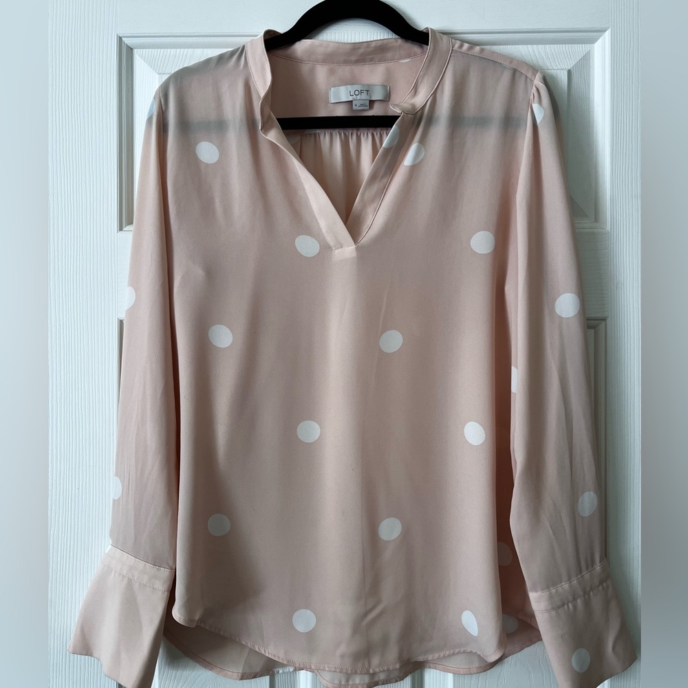 Loft Silky Soft Pink Polka Dot Blouse